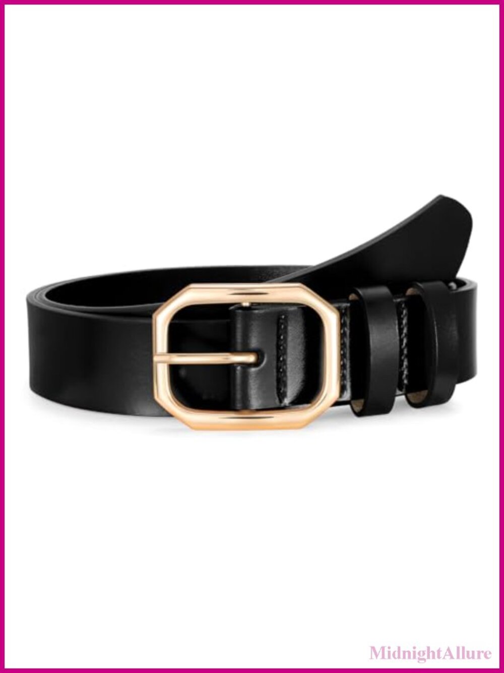 Women Split Leather Belt Polished Solid Alloy Buckle 1.3" Waist Belt
